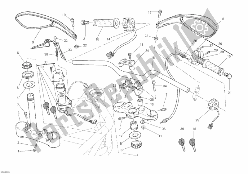 All parts for the Handlebar of the Ducati Monster 1100 S ABS 2010